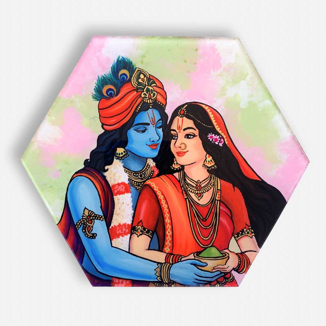 Radha Krishna Original Glass Painting