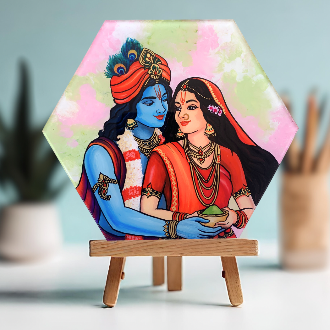 Radha Krishna Original Glass Painting