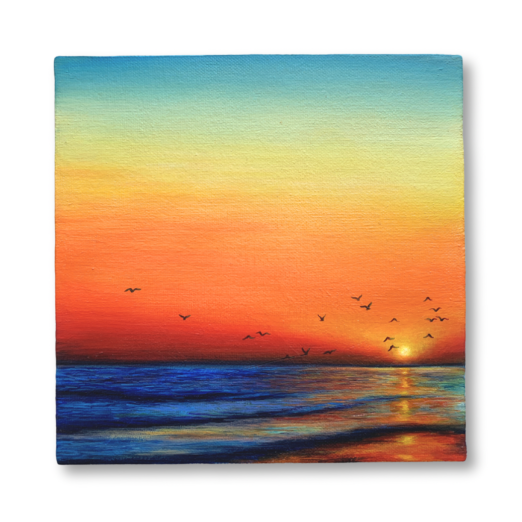 Sunset on a beach: Original Acrylic Painting