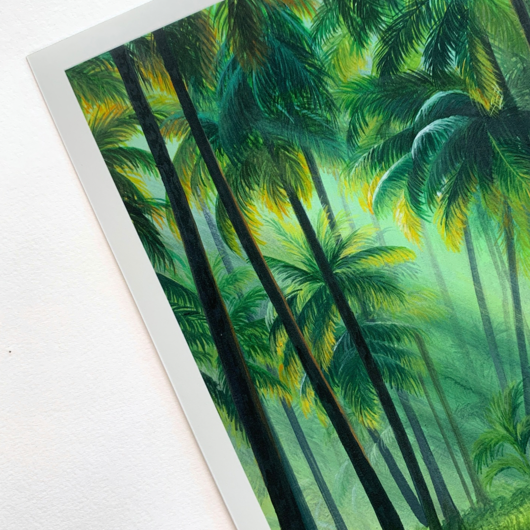 Forest Painting Wall Decor for Living Room with Sunray through Palm Trees in Tropical Forest Landscape Wallpaper Art Print for Home Decor