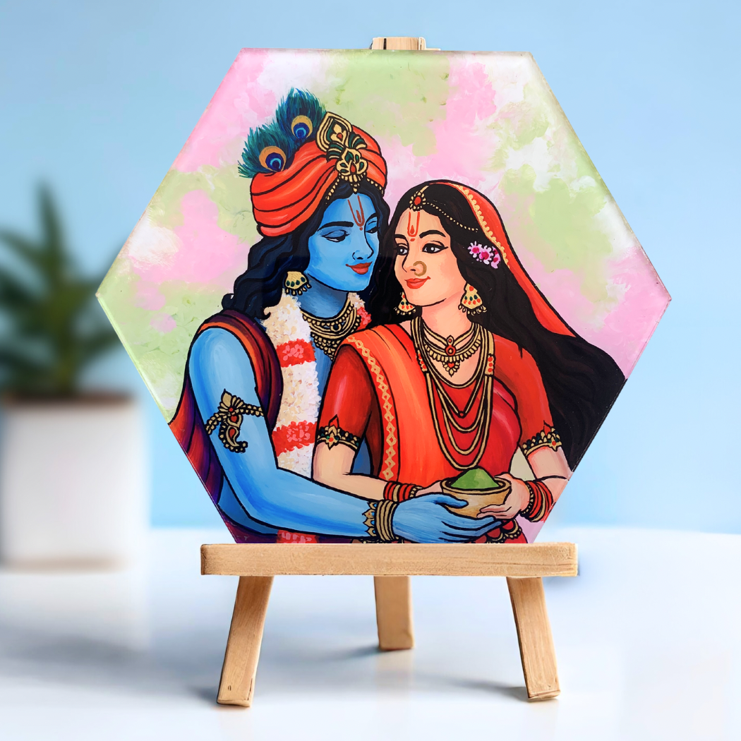 Radha Krishna Original Glass Painting
