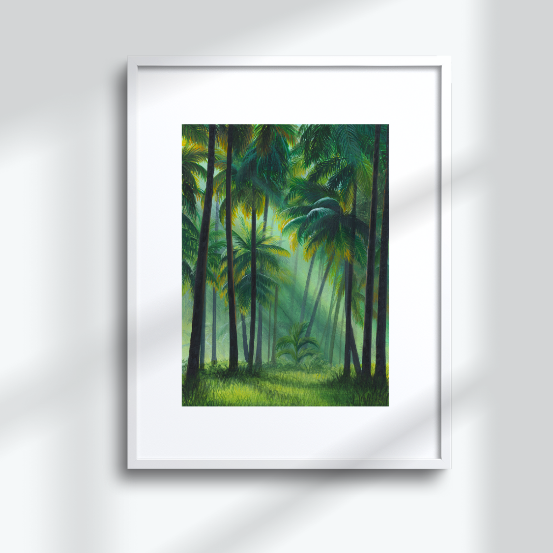Forest Painting Wall Decor for Living Room with Sunray through Palm Trees in Tropical Forest Landscape Wallpaper Art Print for Home Decor