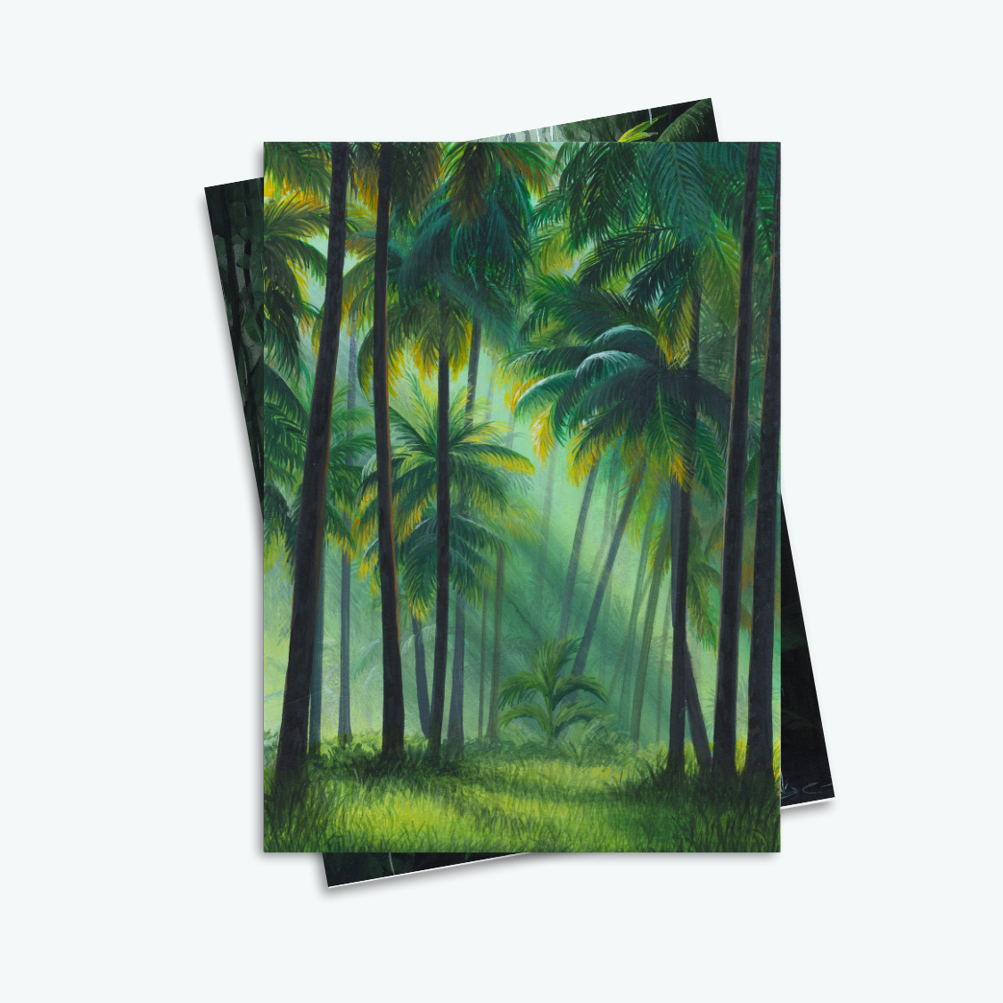 Forest Painting Wall Decor for Living Room with Sunray through Palm Trees in Tropical Forest Landscape Wallpaper Art Print for Home Decor