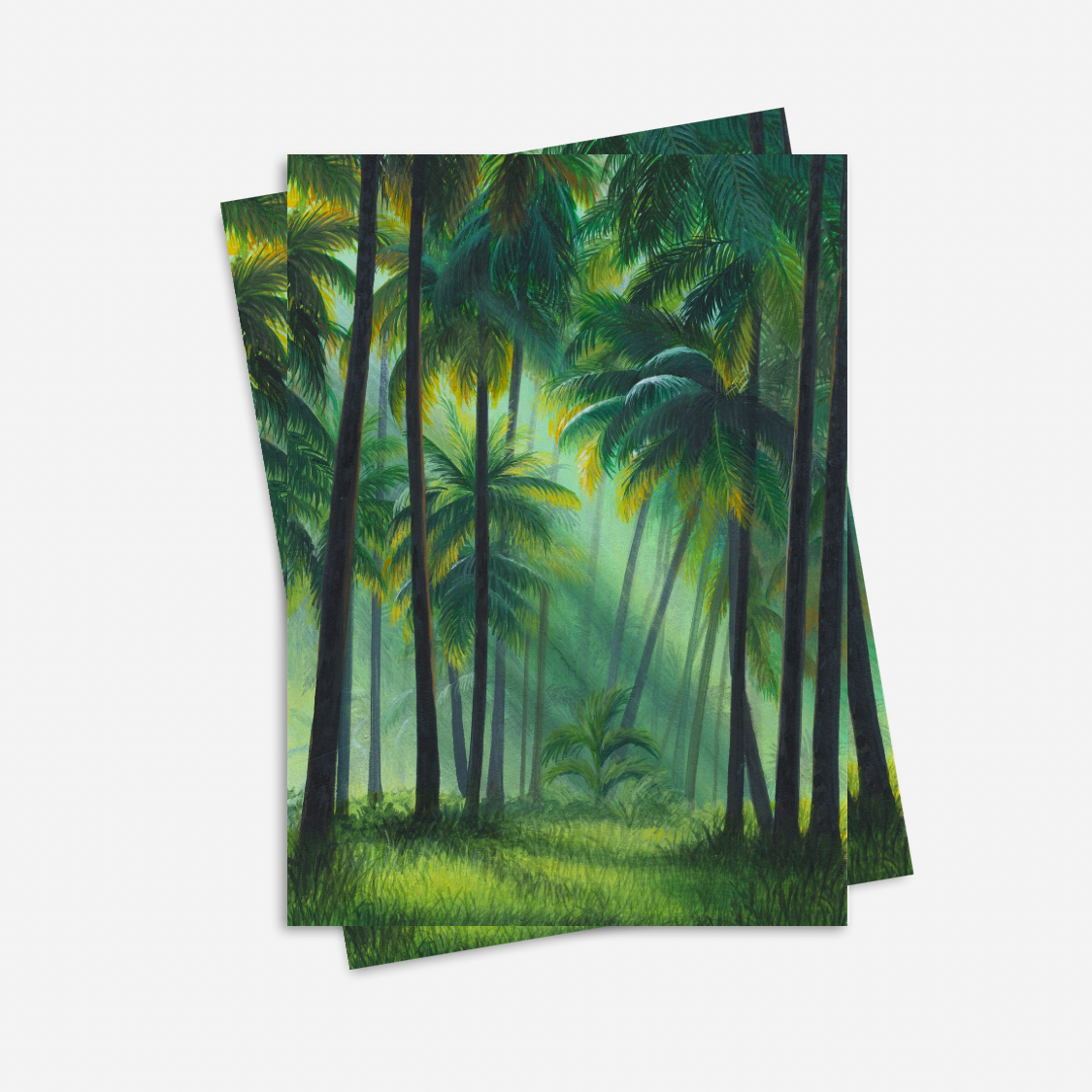 Forest Painting Wall Decor for Living Room with Sunray through Palm Trees in Tropical Forest Landscape Wallpaper Art Print for Home Decor