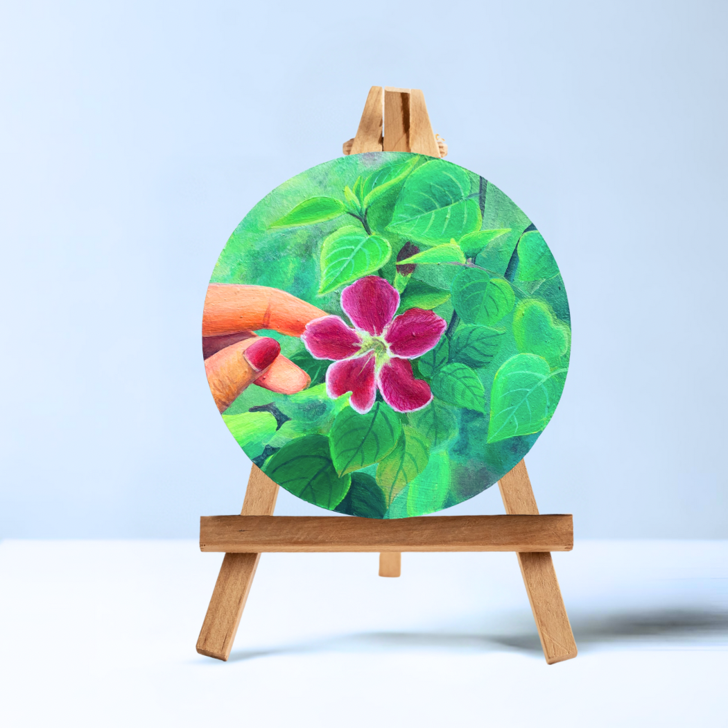 Mini MDF Board Original Painting | Adorable Desk Decor | Wild Magenta Flower