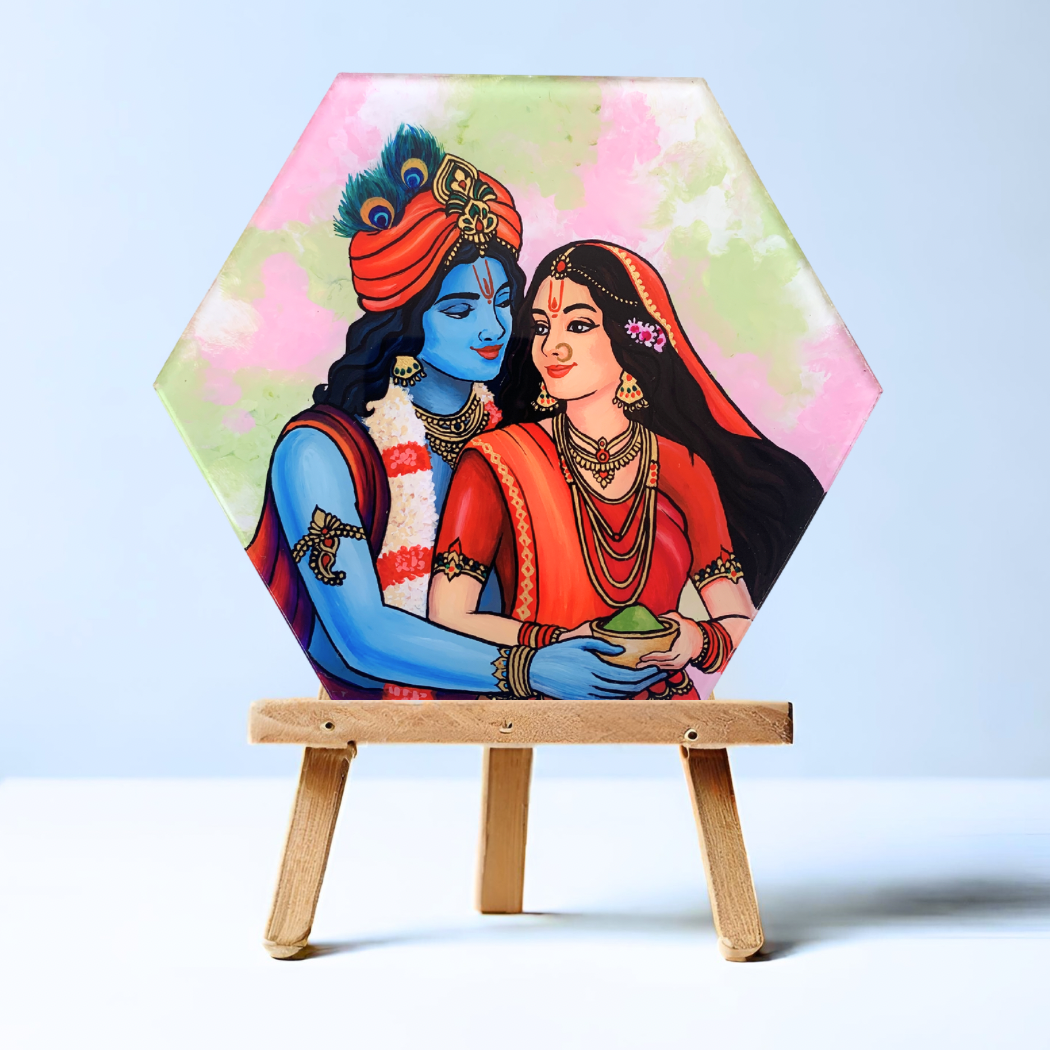 Radha Krishna Original Glass Painting