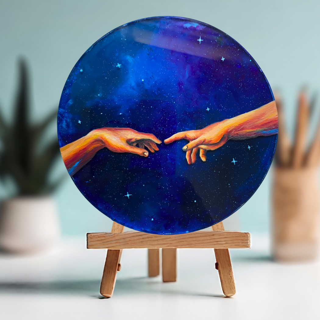 Creation of Adam Acrylic Glass Painting for Indoor Decor, Universe Desk Decoration Gift for Women, Night Sky Stars Art Gift for Desk Decor