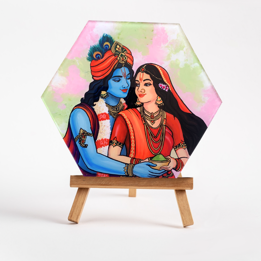 Radha Krishna Original Glass Painting