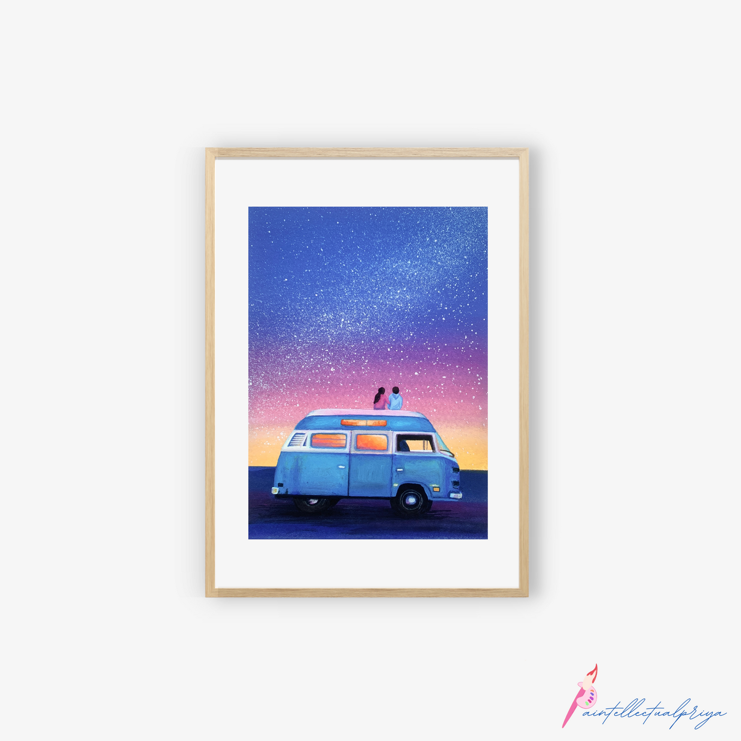 Starry Serenity: Art Print of Couple Embracing the Celestial Night