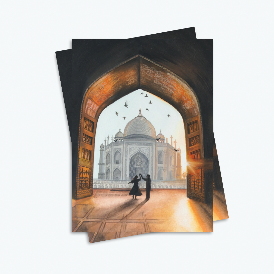 Taj Mahal Painting Wall Decor for Living Room, Romantic Couple Dancing under Sunset Art Print for Indoor Decor, Cute Couple Gift for Her