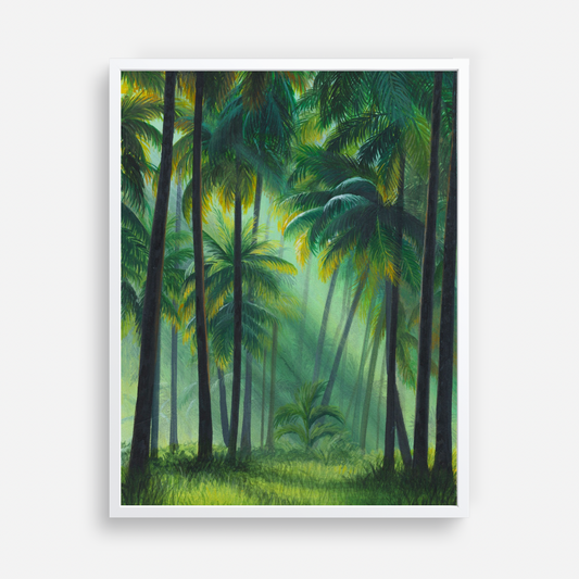 Forest Painting Wall Decor for Living Room with Sunray through Palm Trees in Tropical Forest Landscape Wallpaper Art Print for Home Decor