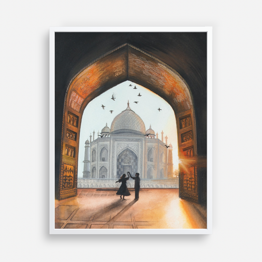 Taj Mahal Painting Wall Decor for Living Room, Romantic Couple Dancing under Sunset Art Print for Indoor Decor, Cute Couple Gift for Her